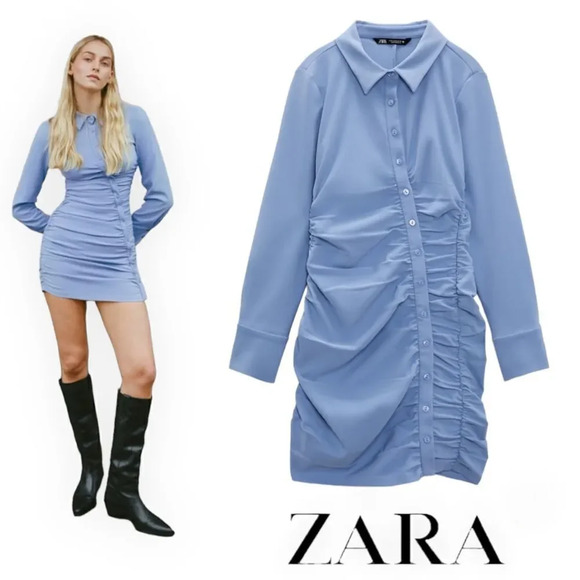 ZARA | Sky Blue | DRAPED SHIRTDRESS - Picture 1 of 7